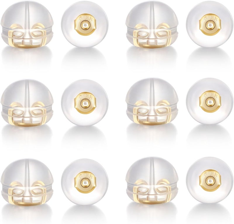 Formulen Silicone Earring Backs,18K Gold Plated Silicone Earring Backs for Studs/Ear Wires Fish Hooks, Hypoallergenice Soft Clear Earring Backings Gold 12 PCS - Image 1